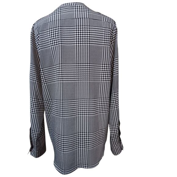 CALVIN KLEIN Classic Houndstooth Blouse Top Large Career Dressy Office V-Neck - Picture 8 of 8